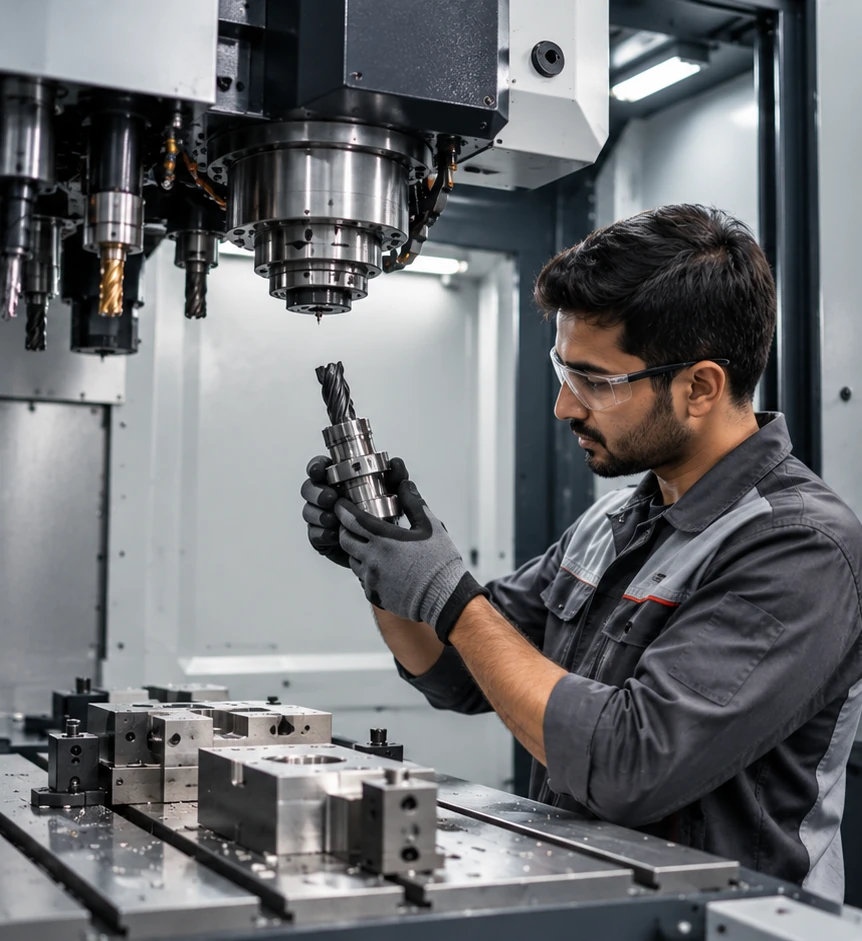 Manufacturing machine cutting metal