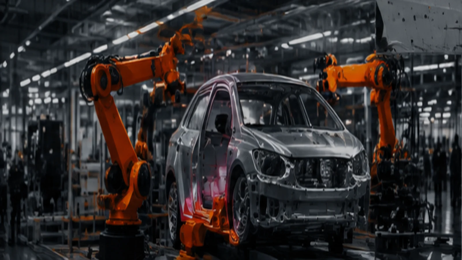 Automotive production with robotic manufacturing arms